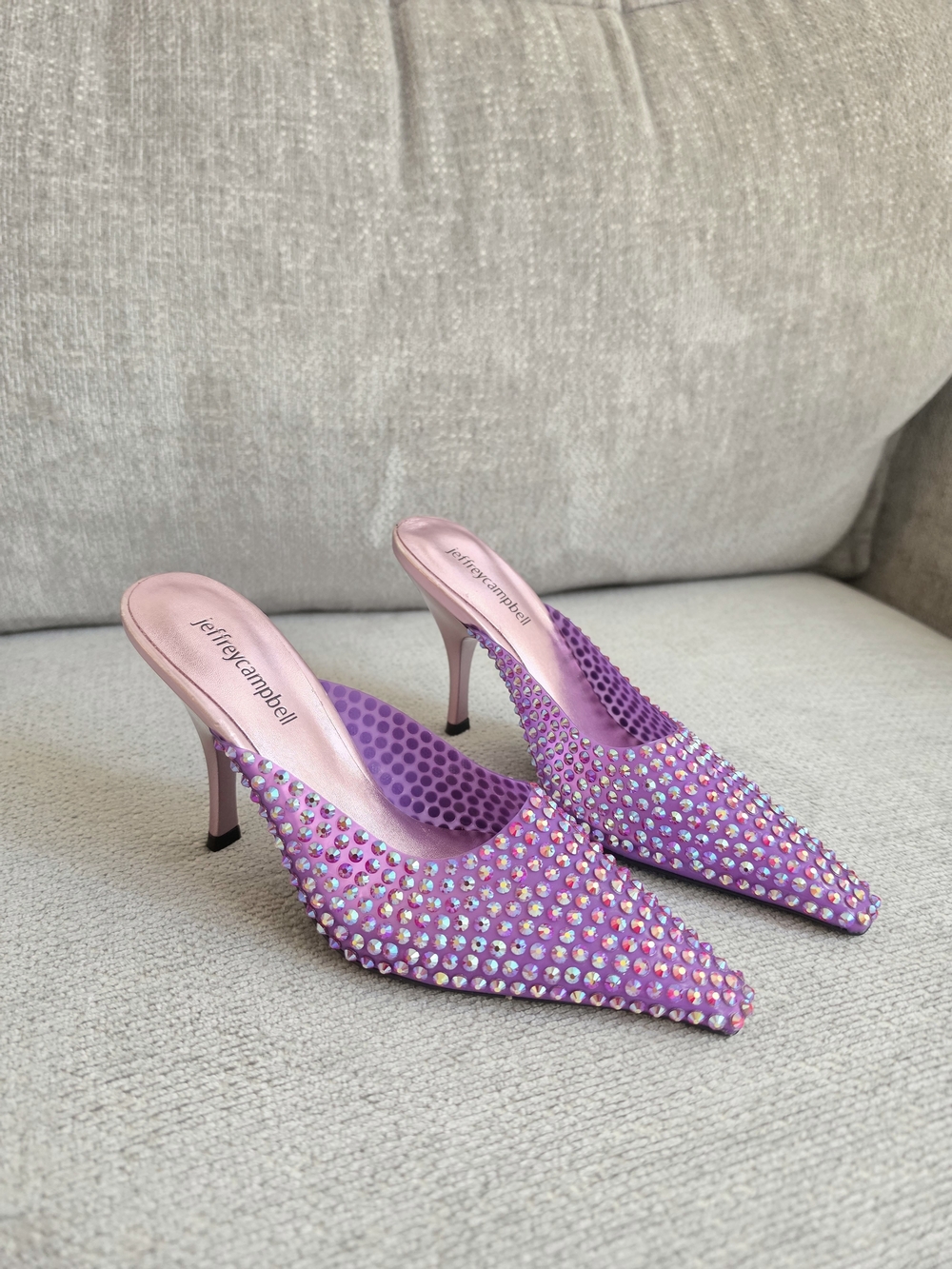 Jeffrey Campbell Pink & Purple Crystal Embellished Pointed Mule Heels